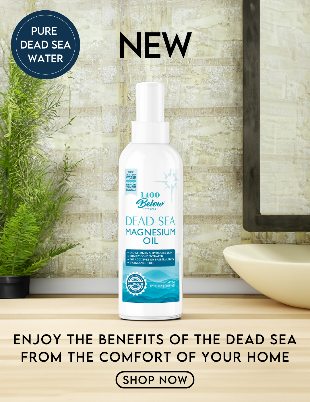1400 BELOW DEAD SEA MAGNESIUM OIL RELAXES AND SOOTHES MUSCLES